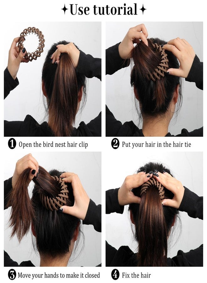 AWAYTR 6Pcs Bird Nest Magic Hair Clips Hair Nest for Bun Strong Ponytail Holders for Women Girls (Neutral, Large) - Image 3
